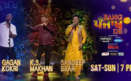 संदीप बराड़, के.एस. मक्खन और गगन कोकरी, 'रंग पंजाब दे' के सेट पर, केवल ज़ी पंजाबी पर